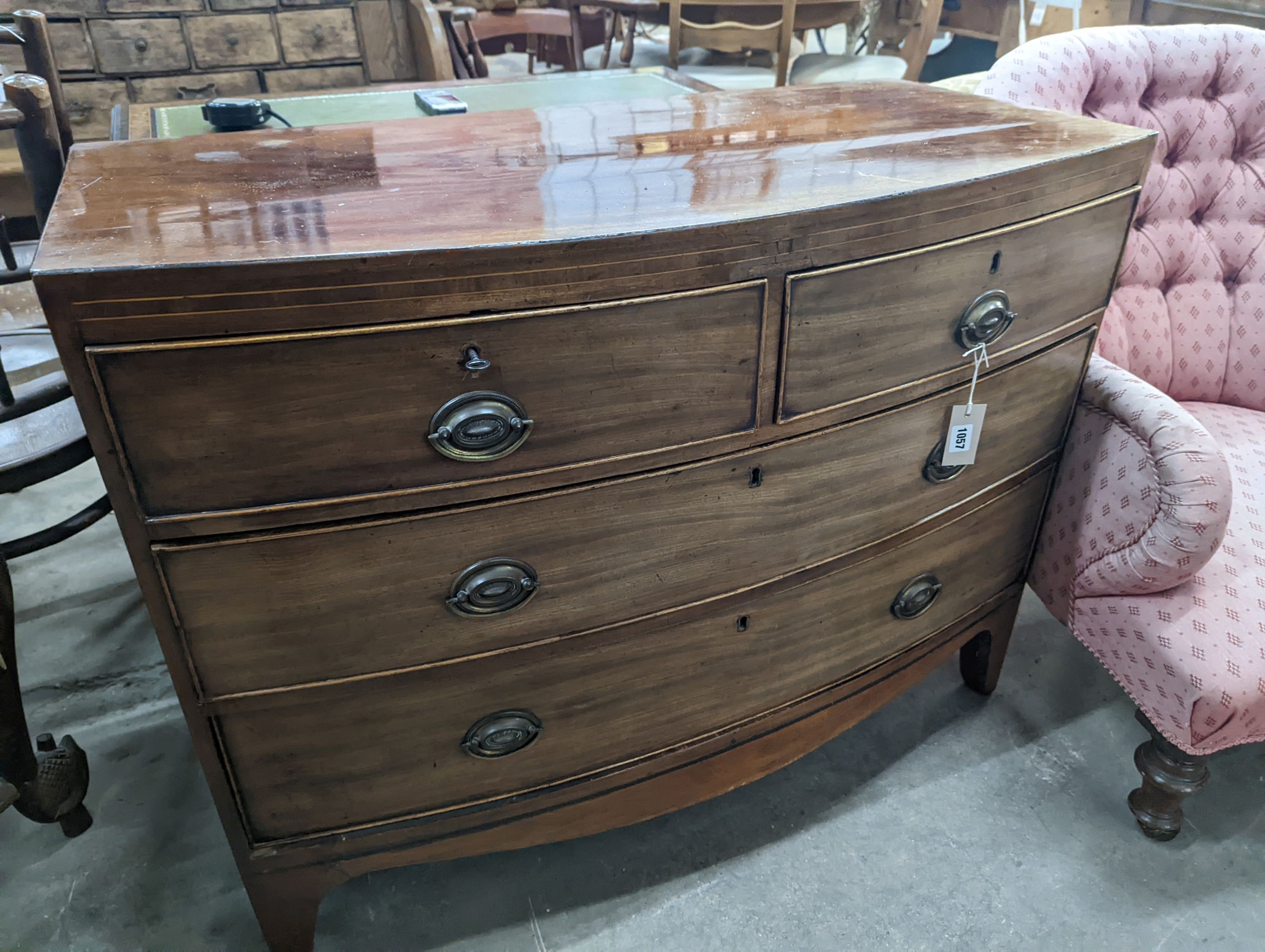 A Regency mahogany bowfront chest, width 104cm, depth 50cm, height 81cm